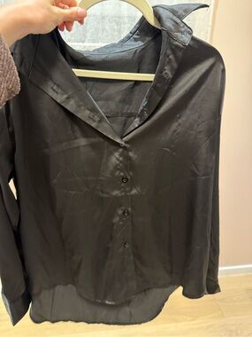 Women's Black Sheer Button-Front Blouse